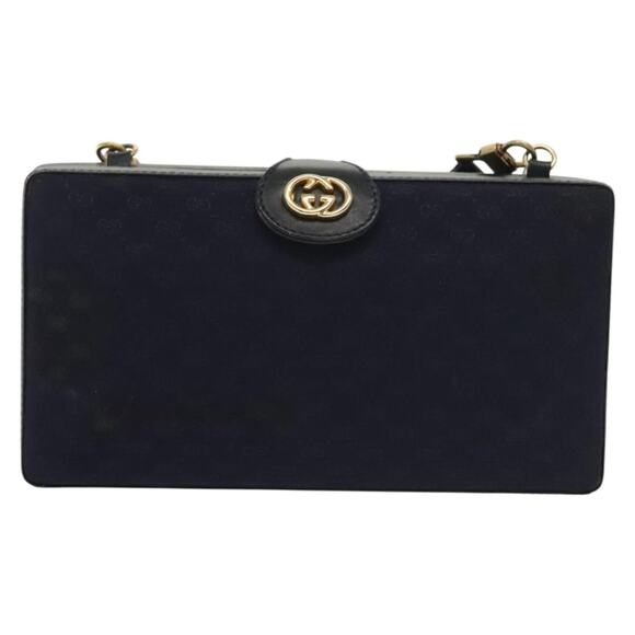 GUCCI Micro GG Canvas Shoulder Bag Vintage Navy Gold - Picture 2 of 16